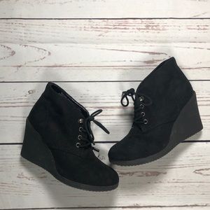 Merona black lace up wedge booties